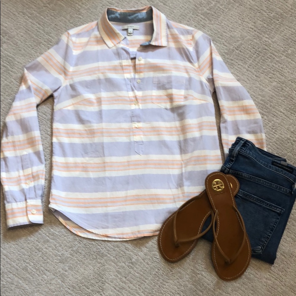 J. Crew Lilac Stripe Popover Button Up